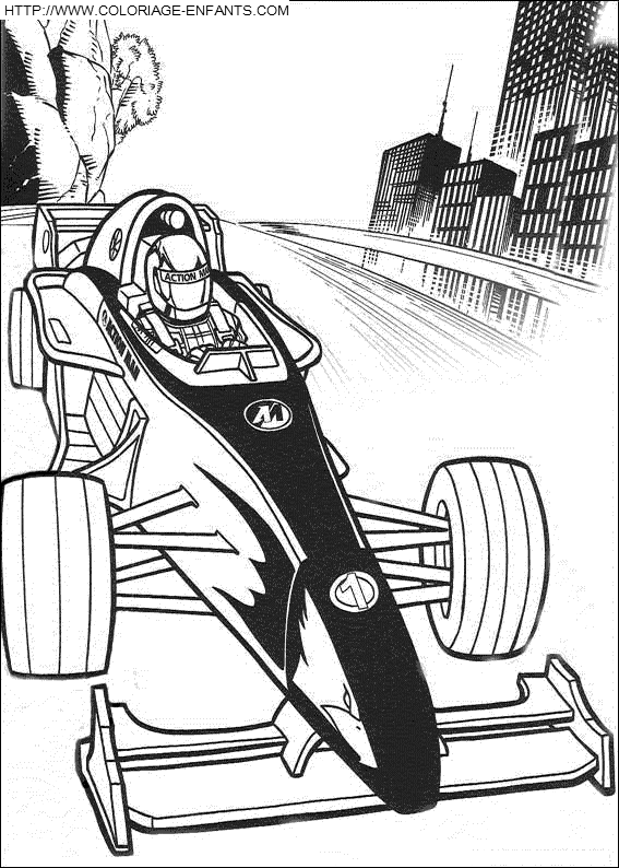 coloriage action man au volant de la voiture de course