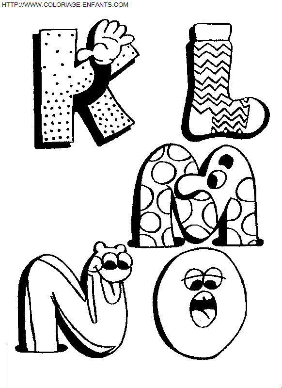 coloriage Alphabet drôle avec les lettres KLMNO