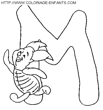 coloriage Alphabet Winnie lettre M avec Porcinet