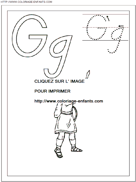coloriage ecriture 1 lettre g comme goliath