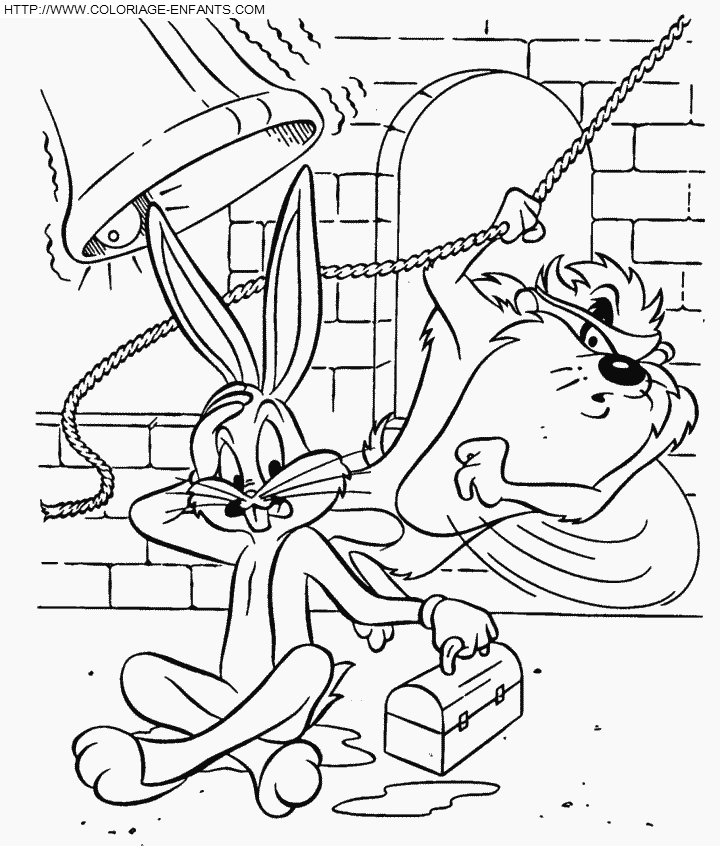 coloriage bugs bunny piege par le diable de tasmanie