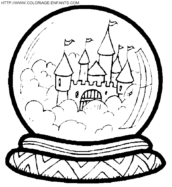 coloriage chateau dans une boule de cristal