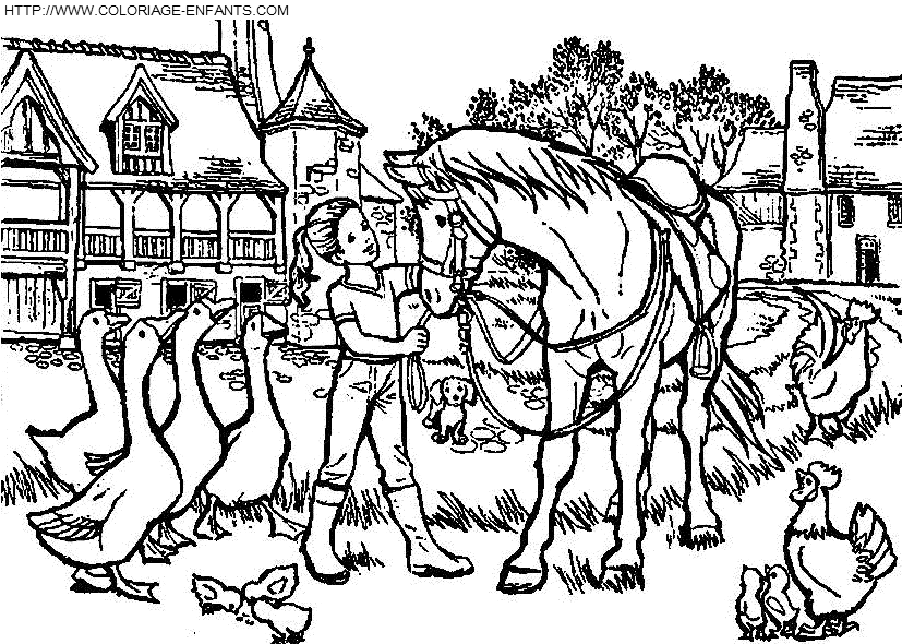 coloriage cheval a la ferme