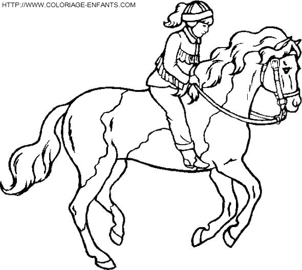 Coloriage cheval et sa cavaliere au trot à imprimer et à colorier