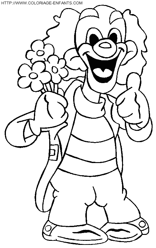 coloriage cirque clown avec des fleurs