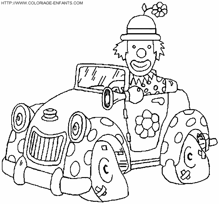 coloriage cirque clown en auto