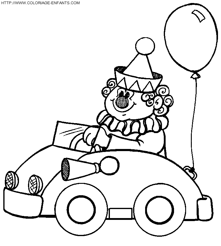 coloriage cirque clown en voiture