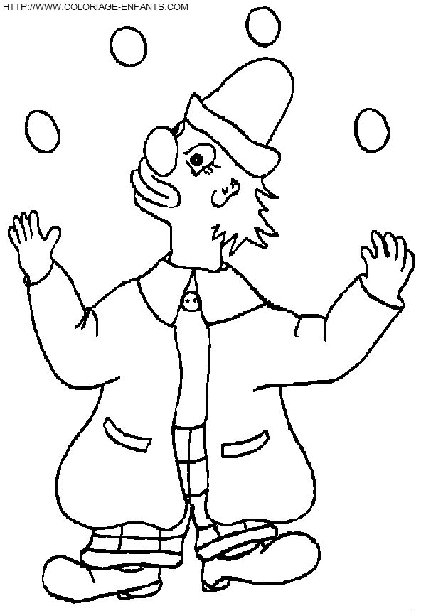coloriage cirque clown jongleur avec des oeufs