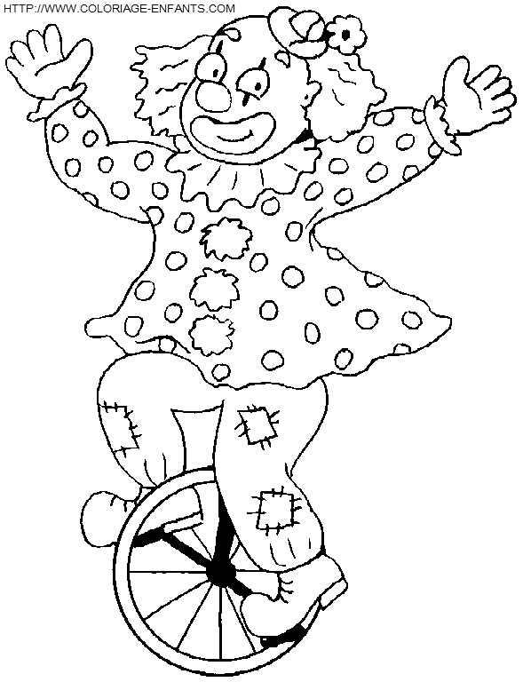 coloriage cirque clown sur une roue