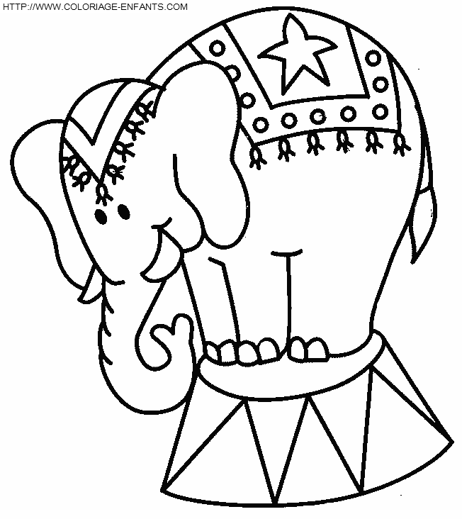 coloriage cirque elephant sur un tabouret