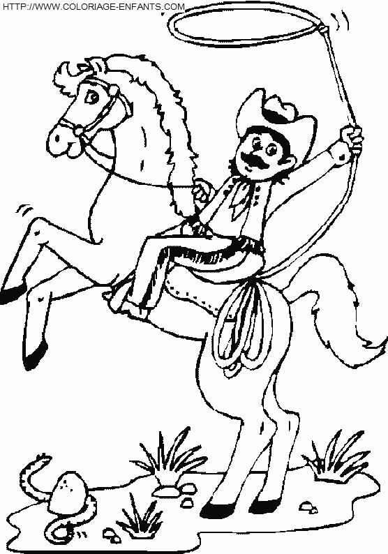 coloriage cowboy devant un serpent