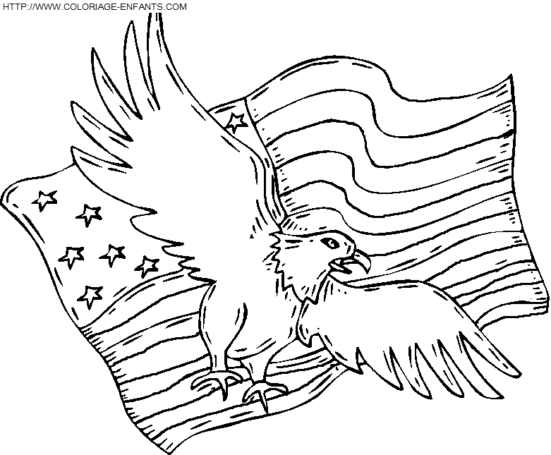 coloriage drapeau americain avec aigle