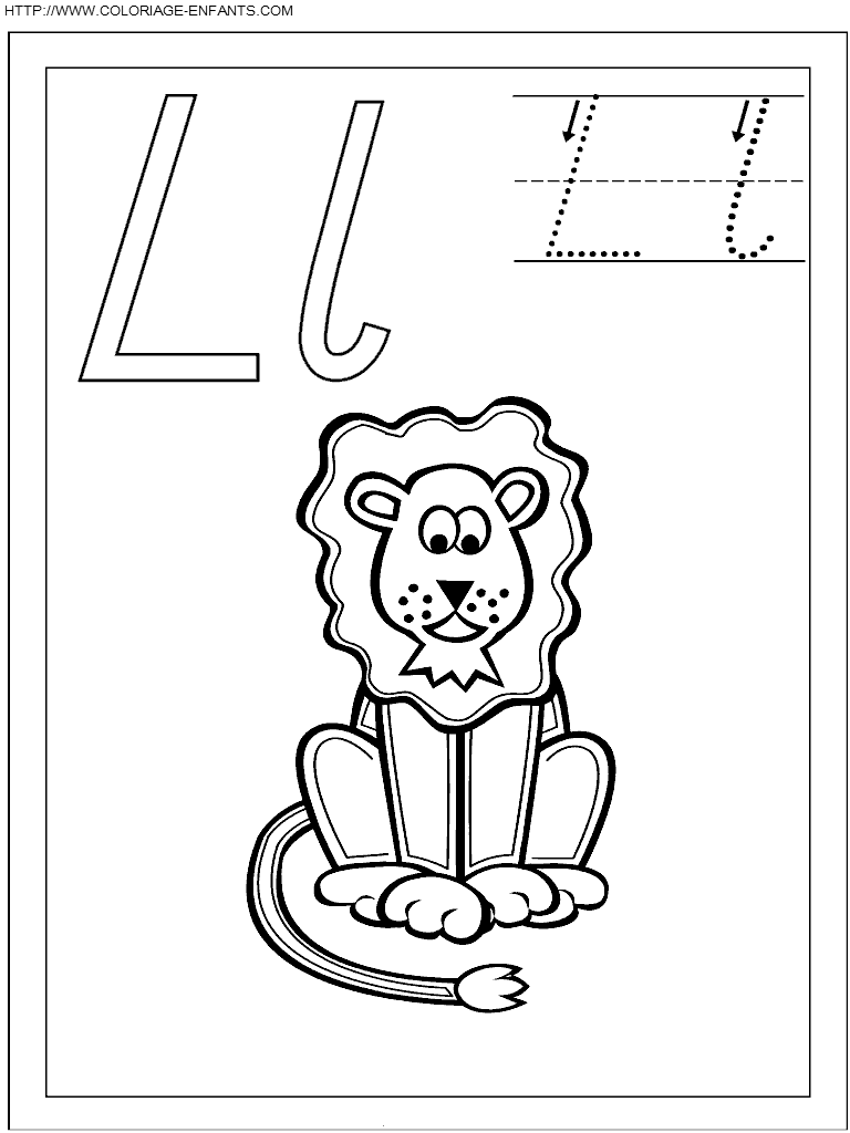 coloriage ecriture 1 lettre l comme lion