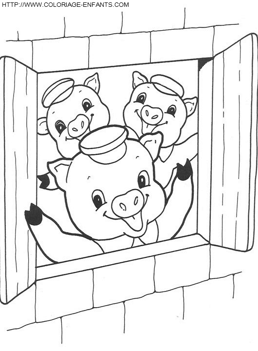 coloriage trois petits cochons