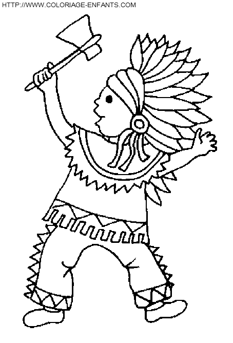 coloriage indien enfant avec hache
