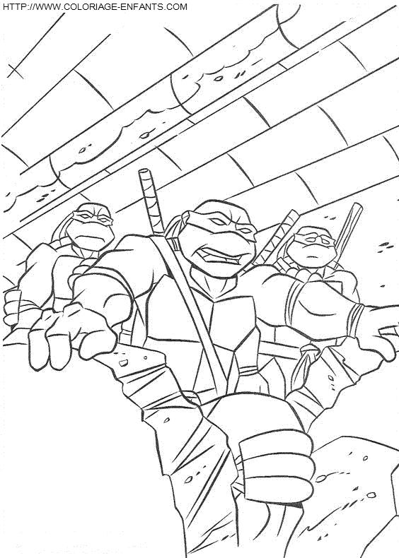 coloriage les tortues ninja dans un tunnel