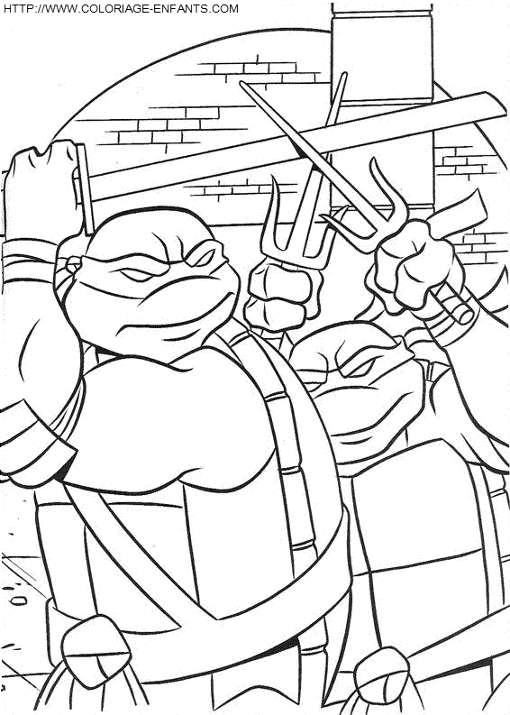 coloriage les tortues ninja raphael et leonardo se forment au combat