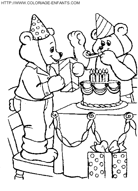 coloriage ours preparant un anniversaire