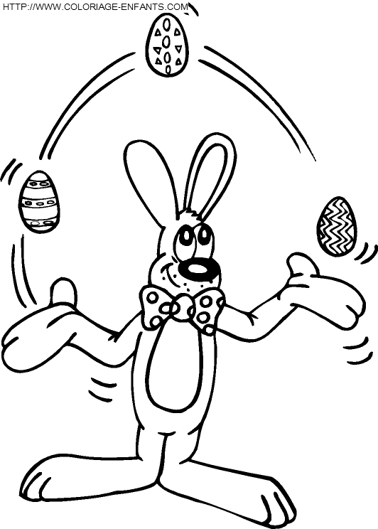 coloriage paques un lapin jongleur avec des oeufs