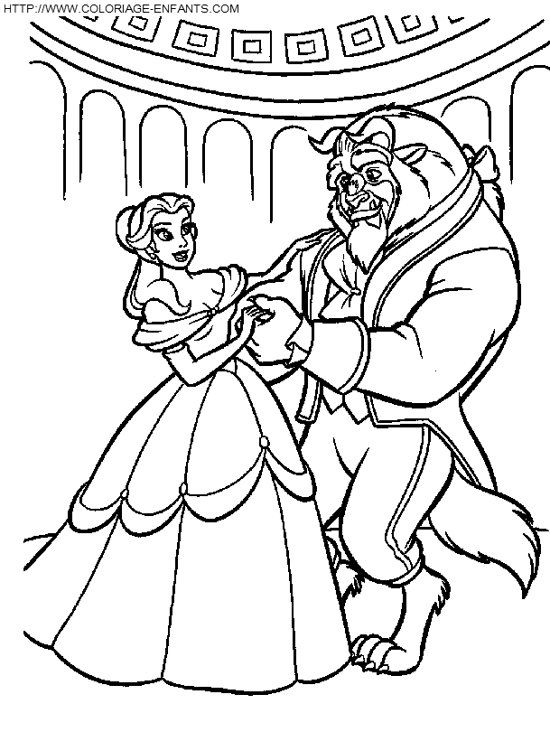 coloriage princesse belle danse avec la bete