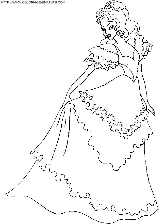 coloriage princesse prete pour le bal