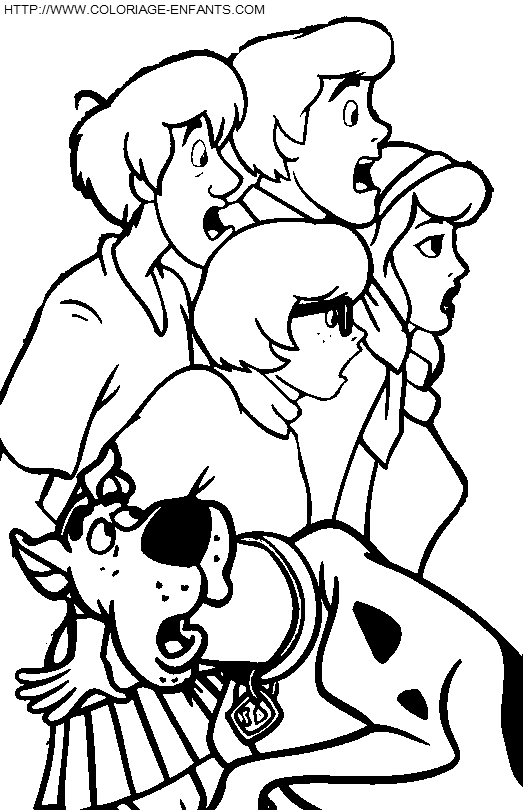 coloriage scoobydoo les 4 amis avec scooby effrayes