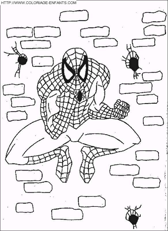 coloriage spiderman contre un mur