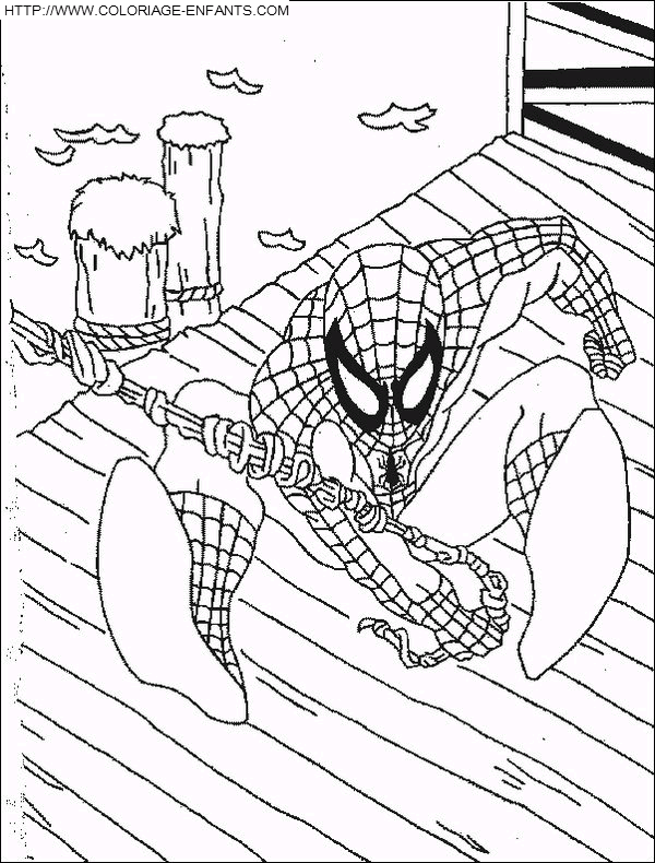 coloriage spiderman sur le pont