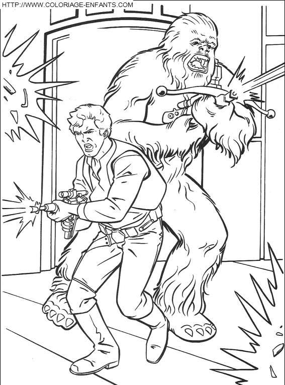 coloriage star wars han solo et chewbacca en combat