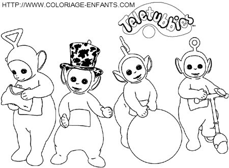 coloriage teletubbies avec leur cadeaux