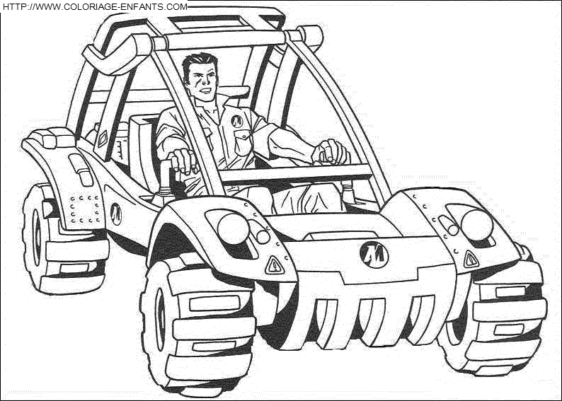 coloriage action man en voiture tout terrain