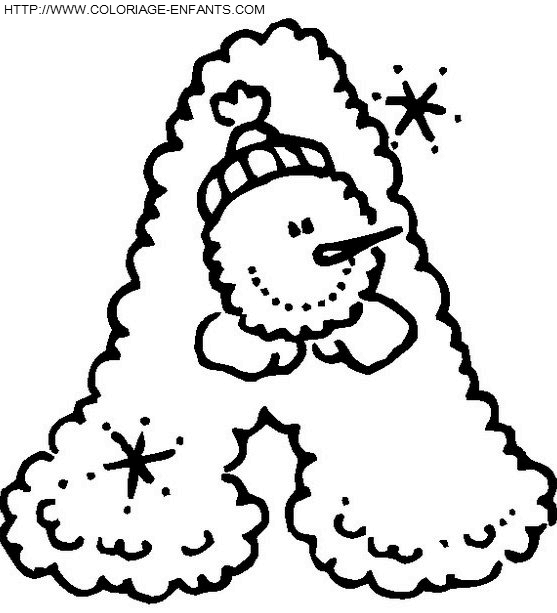 coloriage bonhomme neige lettre A