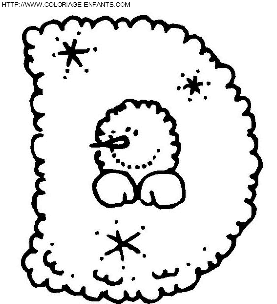 coloriage bonhomme neige lettre D