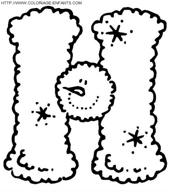 coloriage bonhomme neige lettre H