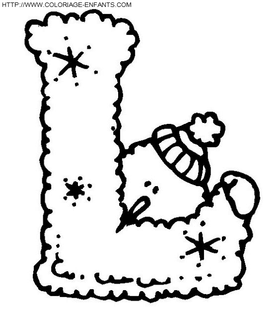 coloriage bonhomme neige lettre L