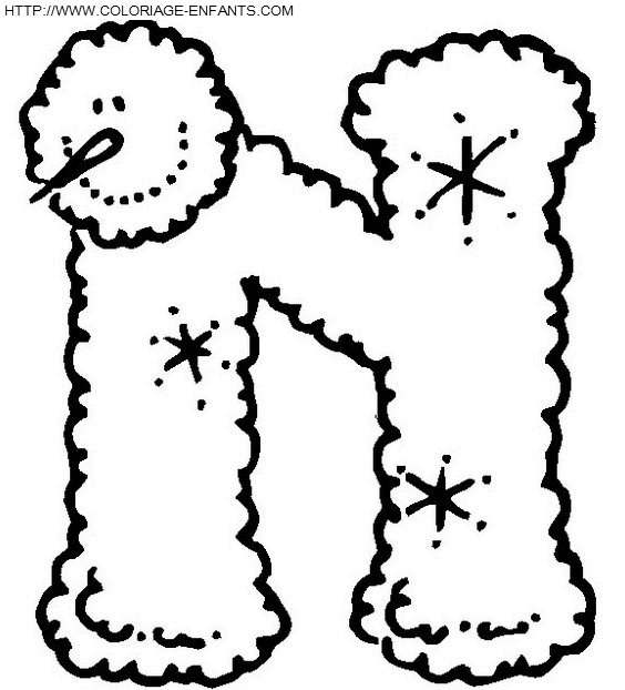 coloriage bonhomme neige lettre N