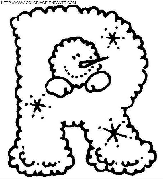 coloriage bonhomme neige lettre R