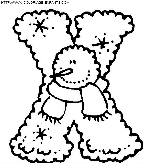 coloriage bonhomme neige lettre X