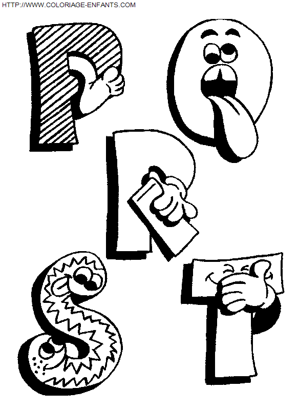 coloriage Alphabet drôle avec les lettres PQRST