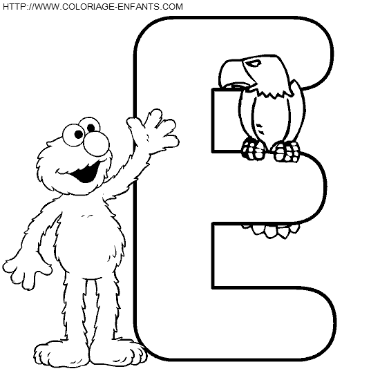 coloriage alphabet rue sesame lettre e avec elmo