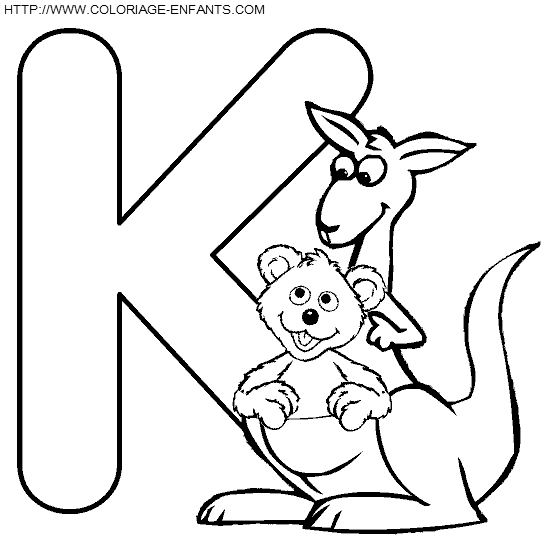 coloriage alphabet rue sesame lettre k avec bebe ourson