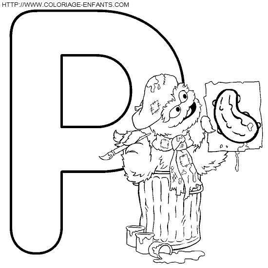 coloriage alphabet rue sesame lettre p avec oscar