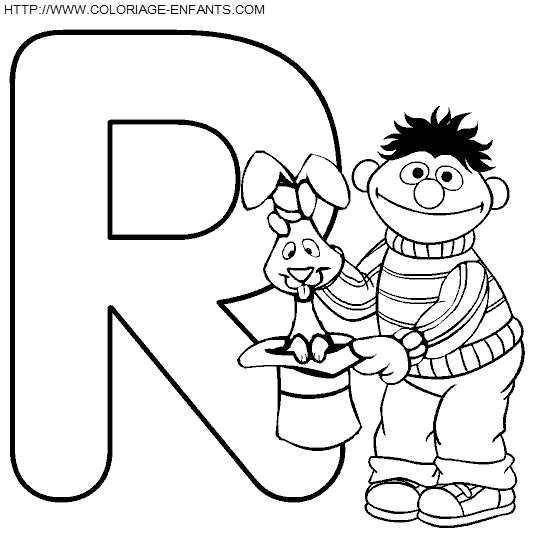 coloriage alphabet rue sesame lettre r avec ernie