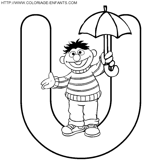 coloriage alphabet rue sesame lettre u avec ernie