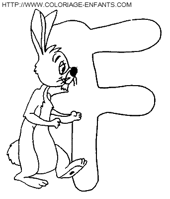 coloriage Alphabet Winnie lettre F avec le lapin