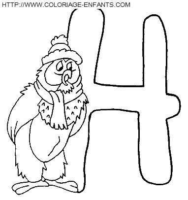 coloriage Alphabet Winnie lettre H avec le hibou
