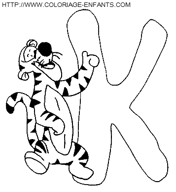 coloriage Alphabet Winnie lettre K avec Tigrou