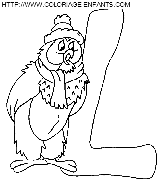 coloriage Alphabet Winnie lettre L avec le hibou