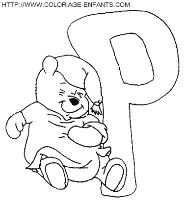 coloriage Alphabet Winnie lettre P avec Winnie