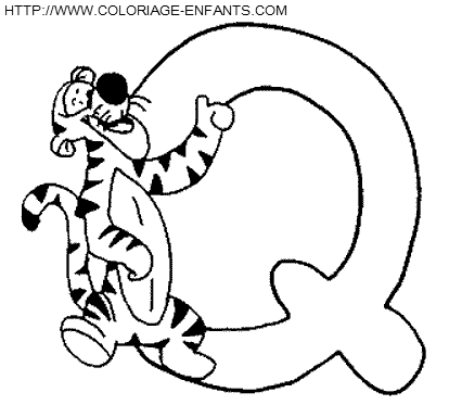 coloriage Alphabet Winnie lettre Q avec Tigrou
